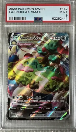 Pokemon 2020 Sword & Shield Snorlax VMAX 142/202 Full Art Holo Ultra Rare PSA 9 - Image 1