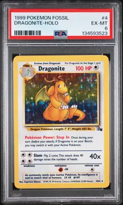 1999 POKEMON FOSSIL #4 DRAGONITE-HOLO PSA 6 - Image 1