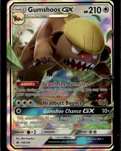 Gumshoos GX Ultra Rare SM Base Set 110/149 Colorless Holofoil Pokemon Card - Image 1