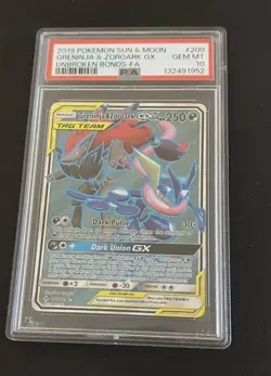 Pokemon TCG Greninja and Zoroark GX Tag Team Full Art Unbroken Bonds #200 PSA10 - Image 1