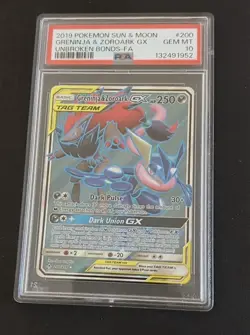 Pokemon TCG Greninja and Zoroark GX Tag Team Full Art Unbroken Bonds #200 PSA10 - Image 3