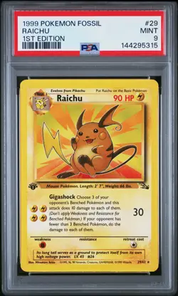 1999 POKEMON FOSSIL 1ST ED #29 RAICHU PSA 9 - Image 1
