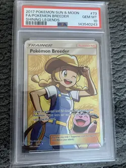 2017 POKEMON SUN & MOON SHINING LEGENDS #73 FULL ART/POKEMON BREEDER PSA 10 - Image 1