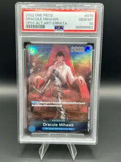 2022 ONE PIECE OP01-ROMANCE DAWN ALTERNATE ART-ERRATA #070 DRACULE MIHAWK PSA 10 - Image 1