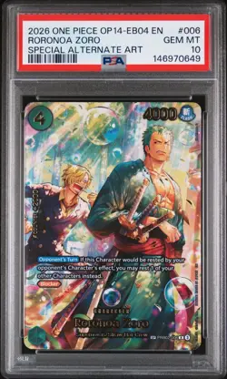 2026 ONE PIECE OP14 EB04 #006 The Azure Sea's Seven Roronoa Zoro SP ALT PSA 10 - Image 1