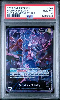 2025 ONE PIECE OP09 061 MONKEY D LUFFY ENGLISH 2ND ANNIVERSARY SET PROMO PSA 10 - Image 1