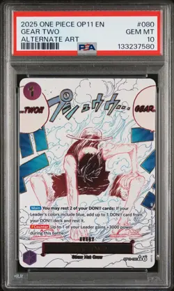 2025 ONE PIECE OP11-A FIST OF DIVINE SPEED 080 GEAR TWO ALTERNATE ART ENG PSA 10 - Image 1
