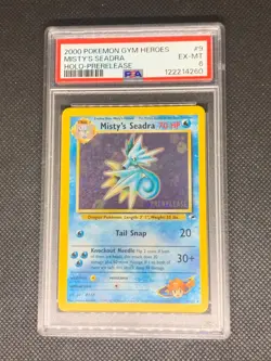 Misty's Seadra 9/132 Holo - Prerelease Gym Heroes Pokemon Card - PSA 6 - Image 1