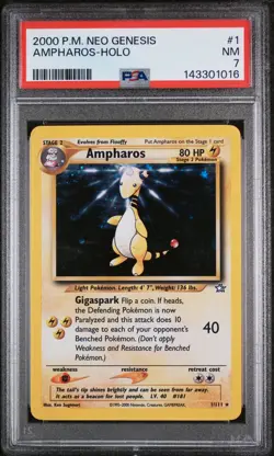 2000 POKEMON NEO GENESIS #1 AMPHAROS-HOLO PSA 7 - Image 1