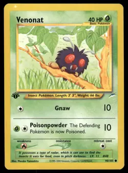 Pokemon Cards Venonat 90/105 1st Edition Neo Destiny WOTC Common LP *1 - Image 1
