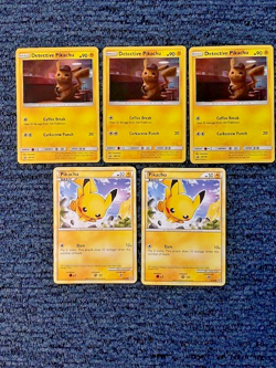 Pikachu Pokemon Lot (5 cards) - Detective Holo SM190 and 61/90 -Excellent - NM - Image 1