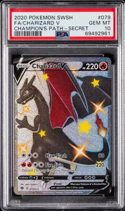 2020 POKEMON SWORD & SHIELD CHAMP'S PATH SECRET #079 FULL ART/CHARIZARD V PSA 10 - Image 1