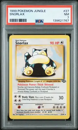 1999 POKEMON JUNGLE #27 SNORLAX PSA 7 - Image 1