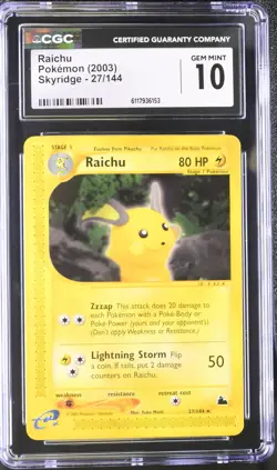 CGC 10 GEM MINT Raichu 2003 Skyridge 27/144 Pokemon Card - Image 1