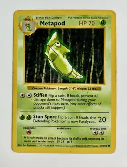 Metapod 1999 Pokemon Game Shadowless Base Set * #54/102 * Heavy Play - Image 1