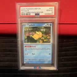 2025 POKEMON MEGA EVOLUTION THREE PACK BLISTER PROMO #007 PSYDUCK PSA 10 - Image 1
