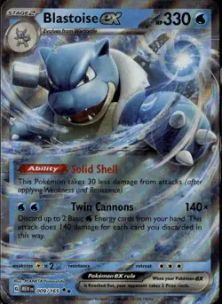 Blastoise ex Double Rare SV: Scarlet & Violet 151 009/165 Water Holo Pokemon Car - Image 1