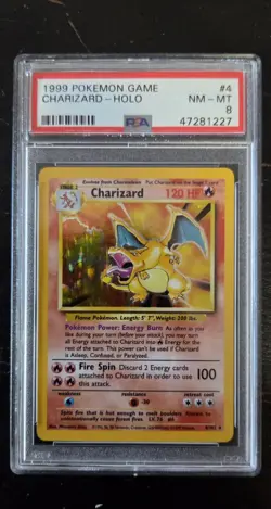 1999 POKEMON BASE SET UNLIMITED #4 CHARIZARD-HOLO PSA 8 - Image 1