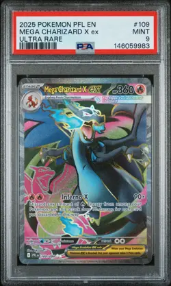 2025 POKEMON PFL EN-PHANTASMAL FLAMES ULTRA RARE #109 MEGA CHARIZARD X EX PSA 9 - Image 1