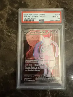 2025 Pokemon Destined Rivals Team Rocket's Mewtwo ex Ultra Rare #213/182 PSA 10 - Image 1