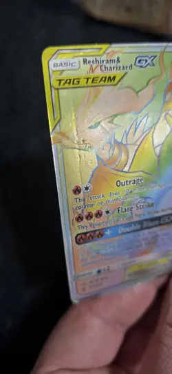 CARTA POKeMON RESHIRAM E CHARIZARD GX ALLEATI 217/214 RARA SEGRETA FULL ART FOIL - Image 3