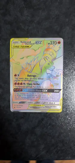 CARTA POKeMON RESHIRAM E CHARIZARD GX ALLEATI 217/214 RARA SEGRETA FULL ART FOIL - Image 5