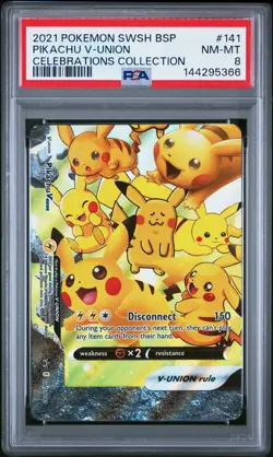 2021 POKEMON SWSH BLACK STAR PROMO CELEBRATIONS COLL #141 PIKACHU V-UNION PSA 8 - Image 1