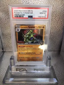 2025 POKEMON ENGLISH DESTINED RIVALS PRERELEASE TEAM ROCKET'S TYRANITAR PSA 10 - Image 1