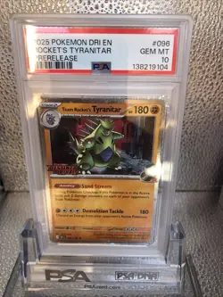 2025 POKEMON ENGLISH DESTINED RIVALS PRERELEASE TEAM ROCKET'S TYRANITAR PSA 10 - Image 2