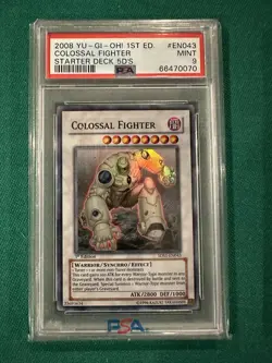 2008 Yugioh 1st Edition Starter Deck Colossal Fighter 043 PSA 9 Mint - Image 1