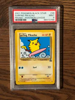 Pokemon League Black Star Surfing Pikachu Promo #28 PSA9 Cert # 68473768 - Image 1