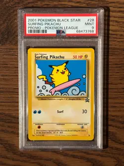 Pokemon League Black Star Surfing Pikachu Promo #28 PSA9 Cert # 68473768 - Image 2