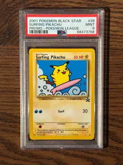 Pokemon League Black Star Surfing Pikachu Promo #28 PSA9 Cert # 68473768 - Image 3