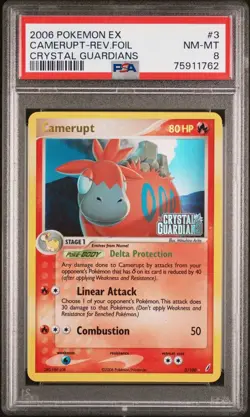 Pokemon EX Crystal Gardians 2006 Camerupt 3/100 Reverse Holo PSA 8 - Image 1