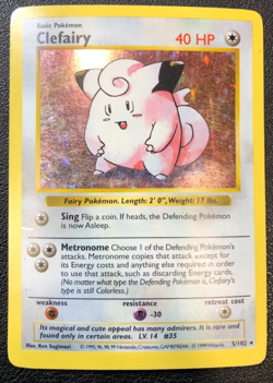 Clefairy Pokemon 5/102 1999 Base Set Holo Rare SHADOWLESS ! CCG Game Card - Image 1