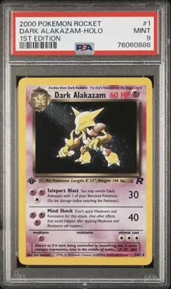 2000 Pokemon Team Rocket Holo Rare Dark Alakazam First Edition 1/82 PSA 9 - Image 1