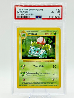 VINTAGE 1999 Pokemon TCG Base Set SHADOWLESS Ivysaur 30/102 PSA 8 Near Mint-Mint - Image 1