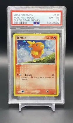 2004 POKEMON #017 TORCHIC HOLO PSA 8 BLACK STAR PROMO SWIRL - Image 1