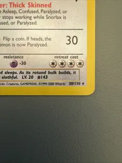 Pokemon TCG Snorlax 30/130 Base Set 2 Rare Non-Holo Card 90 MINT CONDITION! - Image 5