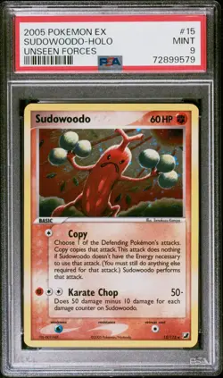 2005 POKEMON EX UNSEEN FORCES #15 SUDOWOODO-HOLO UNSEEN FORCES PSA 9 - Image 1