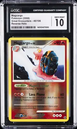 2008 POKEMON GREAT ENCOUNTERS REVERSE HOLO #45 MAGCARGO CGC 10 GEM MINT - Image 1