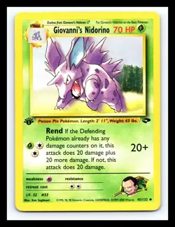 💥 Giovanni's Nidorino 1st Edition Gym Challenge Non Holo # 45/132 Pokemon 2000 - Image 1