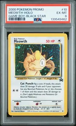 2000 POKEMON PROMO BLACK STAR GAME BOY #10 MEOWTH-HOLO PSA 6 - Image 1