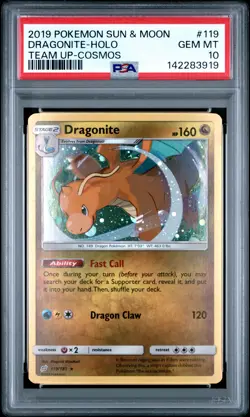 2019 POKEMON SUN & MOON TEAM UP COSMOS #119 DRAGONITE-HOLO PSA 10 - Image 1