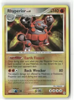 Pokemon Rhyperior 12/130 Reverse Holo Diamond and Pearl Holo Rare - Image 1
