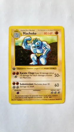 Pokemon TCG: Machoke Base Set Shadowless 1st Edition #34/102 Damaged-HP - Image 1