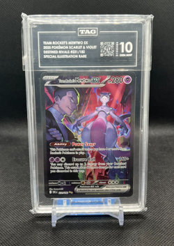 2025 Pokemon Destined Rivals TEAM ROCKETs MEWTWO ex 231/182 SIR GEM MINT TAG 10 - Image 1
