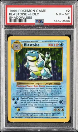 1999 POKEMON BASE SET SHADOWLESS #2 BLASTOISE-HOLO PSA 8 - Image 1