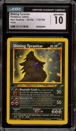 Pokemon Shining Tyranitar Neo Destiny 1st Edition Holo Secret Rare #113 CGC 10 - Image 1
