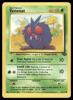 Pokemon Cards Venonat 63/64 UNLIMITED Jungle WOTC Common LP - Image 1